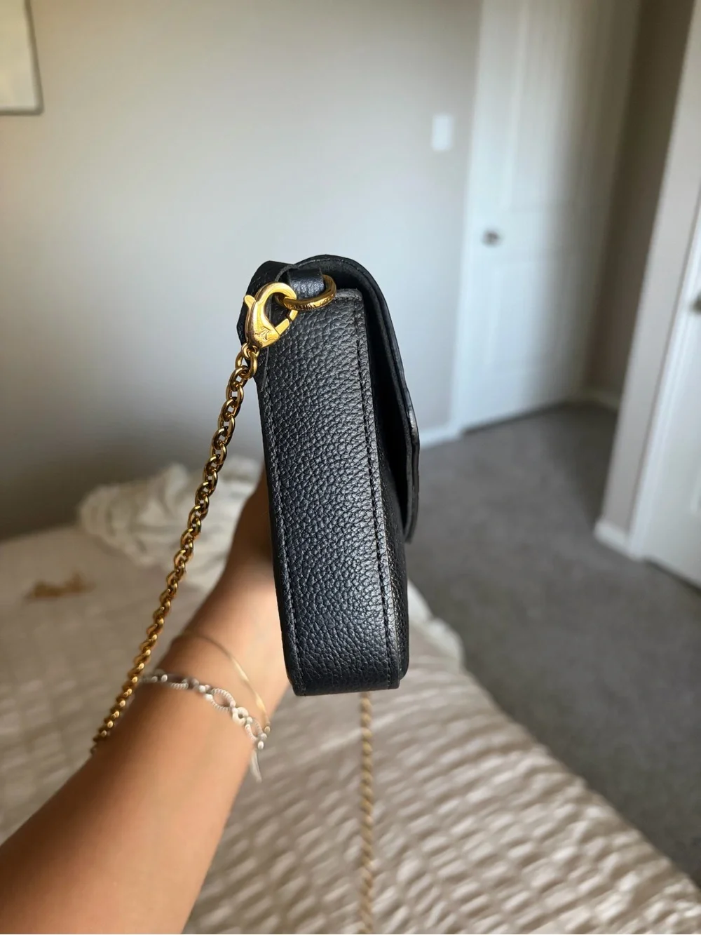 Louis Vuitton Pochette Felicie Monogram Envelope Crossbody with Gold Chain